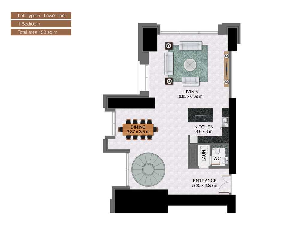 Loft-Type-5-Lower-Floor-,1-Bedroom,Size-158-Sq m